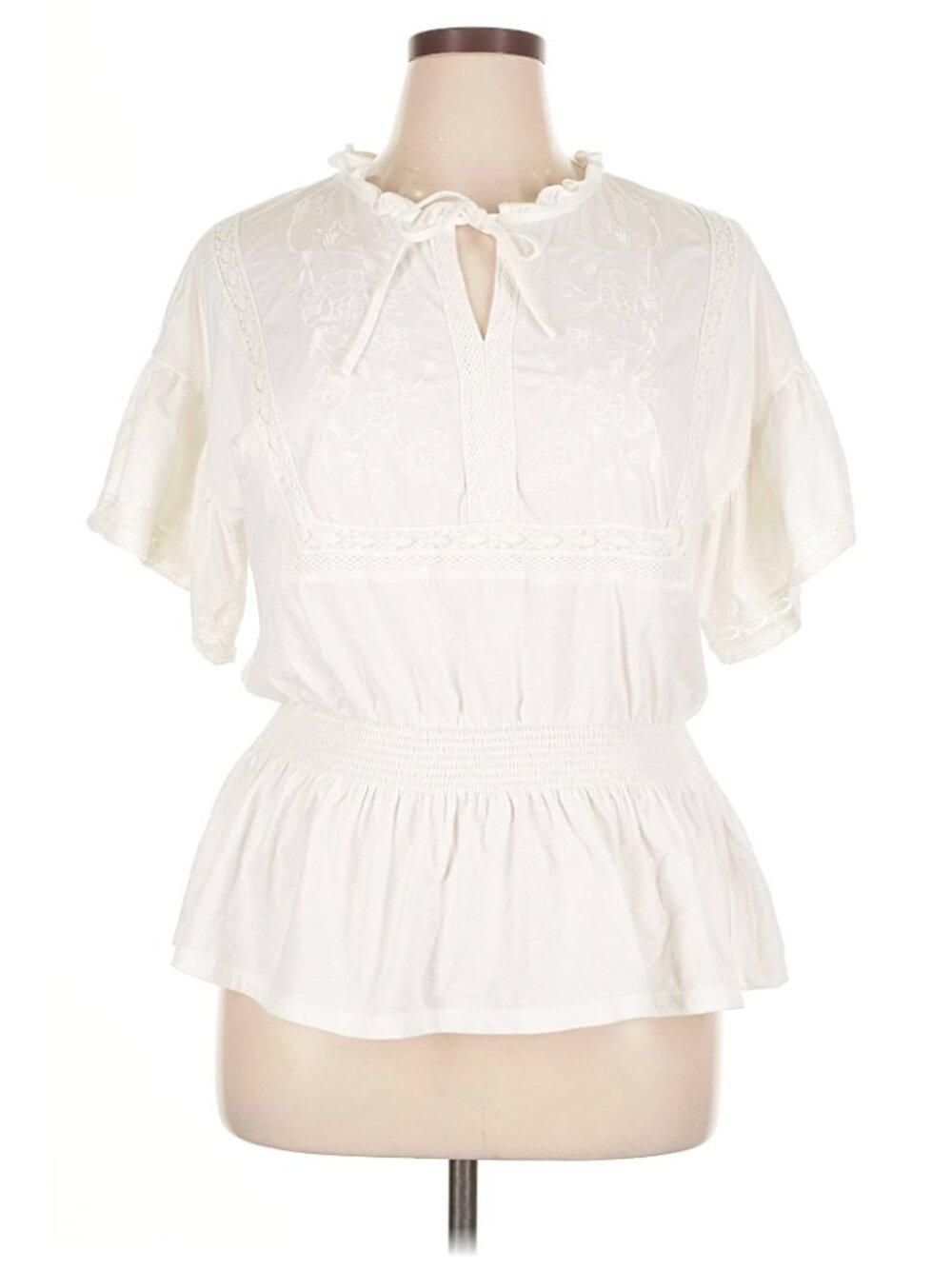 Cato Ivory/White Short-Sleeve Peplum Blouse - Size XL - Great Condition